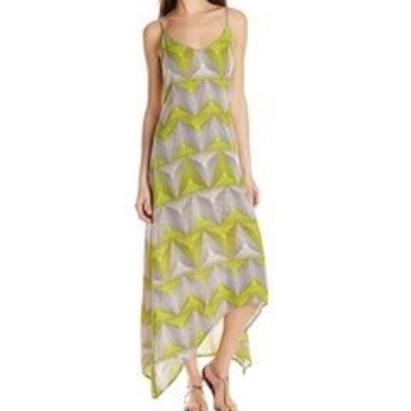 Billabong Geometric Print Cutout High Low Maxi Dress Green Brown Size Large - Picture 2 of 11